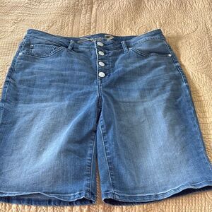 Seven7 Women's High Rise Button-Fly Denim Jean shorts Sunset Bermuda
